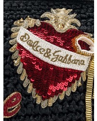 schwarze bestickte Shopper Tasche aus Stroh von Dolce & Gabbana