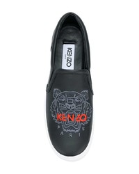 schwarze bestickte Slip-On Sneakers aus Leder von Kenzo