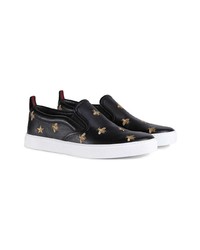 schwarze bestickte Slip-On Sneakers aus Leder von Gucci