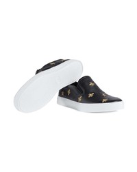 schwarze bestickte Slip-On Sneakers aus Leder von Gucci