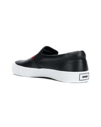 schwarze bestickte Slip-On Sneakers aus Leder von Kenzo