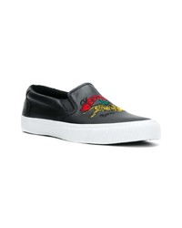 schwarze bestickte Slip-On Sneakers aus Leder von Kenzo