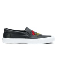 schwarze bestickte Slip-On Sneakers aus Leder von Kenzo