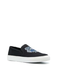 schwarze bestickte Slip-On Sneakers aus Leder von Kenzo