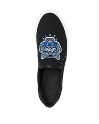 schwarze bestickte Slip-On Sneakers aus Leder von Kenzo