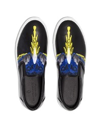 schwarze bestickte Slip-On Sneakers aus Leder von Marcelo Burlon County of Milan