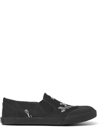schwarze bestickte Slip-On Sneakers aus Segeltuch