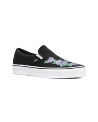 schwarze bestickte Slip-On Sneakers aus Segeltuch von Vans