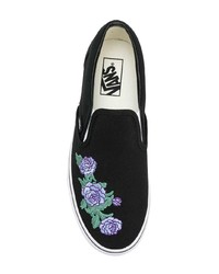 schwarze bestickte Slip-On Sneakers aus Segeltuch von Vans