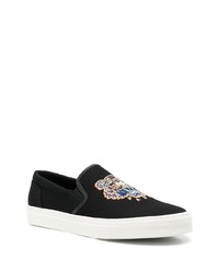 schwarze bestickte Slip-On Sneakers aus Segeltuch von Kenzo