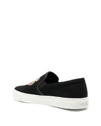 schwarze bestickte Slip-On Sneakers aus Segeltuch von Kenzo