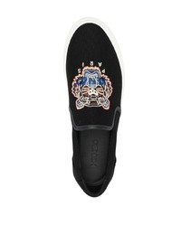 schwarze bestickte Slip-On Sneakers aus Segeltuch von Kenzo