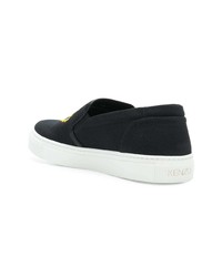 schwarze bestickte Slip-On Sneakers aus Segeltuch von Kenzo