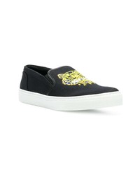 schwarze bestickte Slip-On Sneakers aus Segeltuch von Kenzo