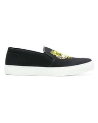 schwarze bestickte Slip-On Sneakers aus Segeltuch von Kenzo