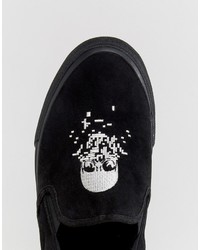 schwarze bestickte Slip-On Sneakers aus Wildleder von Asos