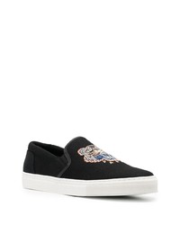 schwarze bestickte Slip-On Sneakers von Kenzo