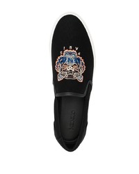 schwarze bestickte Slip-On Sneakers von Kenzo