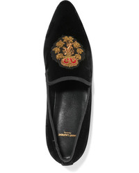 schwarze bestickte Slipper von Saint Laurent