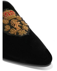 schwarze bestickte Slipper von Saint Laurent