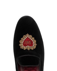 schwarze bestickte Wildleder Slipper von Dolce & Gabbana