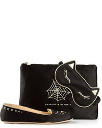 schwarze bestickte Wildleder Slipper von Charlotte Olympia