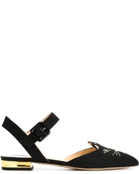 schwarze bestickte Wildleder Slipper von Charlotte Olympia