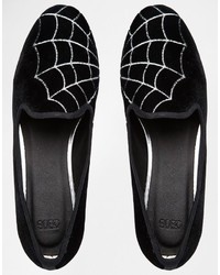 schwarze bestickte Wildleder Slipper von Asos