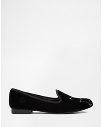 schwarze bestickte Wildleder Slipper von Asos