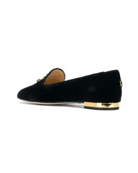 schwarze bestickte Wildleder Slipper von Charlotte Olympia