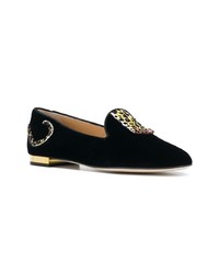 schwarze bestickte Wildleder Slipper von Charlotte Olympia