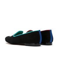 schwarze bestickte Wildleder Slipper von Blue Bird Shoes