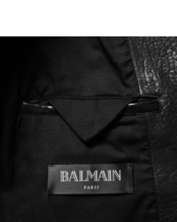 schwarze Bikerjacke mit Reliefmuster von Balmain