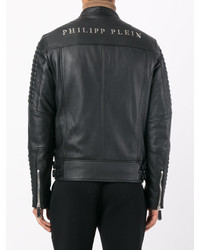 schwarze Bikerjacke mit Schottenmuster von Philipp Plein