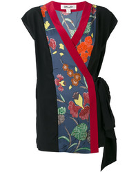 schwarze Bluse mit Blumenmuster von Diane von Furstenberg