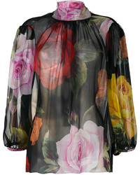 schwarze Bluse mit Blumenmuster von Dolce & Gabbana