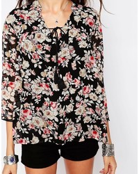 schwarze Bluse mit Blumenmuster von Only