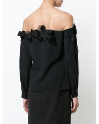 schwarze Bluse mit Blumenmuster von Oscar de la Renta