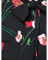 schwarze Bluse mit Blumenmuster von Oscar de la Renta