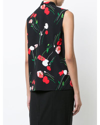 schwarze Bluse mit Blumenmuster von Oscar de la Renta