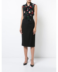 schwarze Bluse mit Blumenmuster von Oscar de la Renta