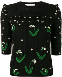 schwarze Bluse mit Blumenmuster von Valentino
