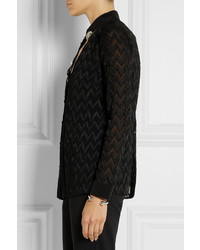 schwarze Bluse mit Knöpfen mit Ausschnitten von Versace