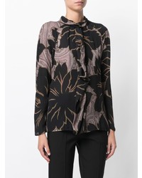 schwarze Bluse mit Knöpfen mit Blumenmuster von Etro