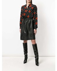 schwarze Bluse mit Knöpfen mit Blumenmuster von Saint Laurent
