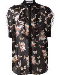 schwarze Bluse mit Knöpfen mit Blumenmuster von Givenchy