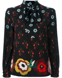 schwarze Bluse mit Knöpfen mit Blumenmuster von RED Valentino
