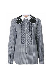 schwarze Bluse mit Knöpfen mit Vichy-Muster