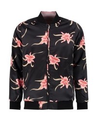 schwarze Bomberjacke mit Blumenmuster von HUF
