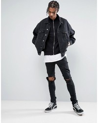 schwarze Bomberjacke mit Schottenmuster von Asos